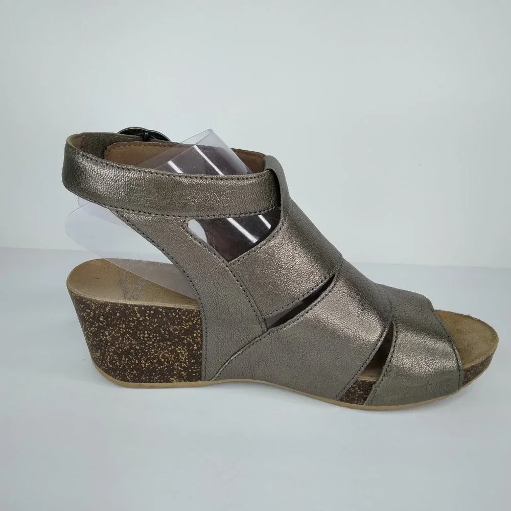 Dansko Women's Metallic Pewter Wedge Sandals